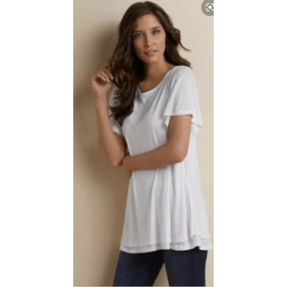 NWT New Soft Surroundings White Layered Fiona Tunic Short Sleeve Top S Small